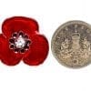 Sterling Silver Remembrance Poppy Pin Set With Cubic Zirconia